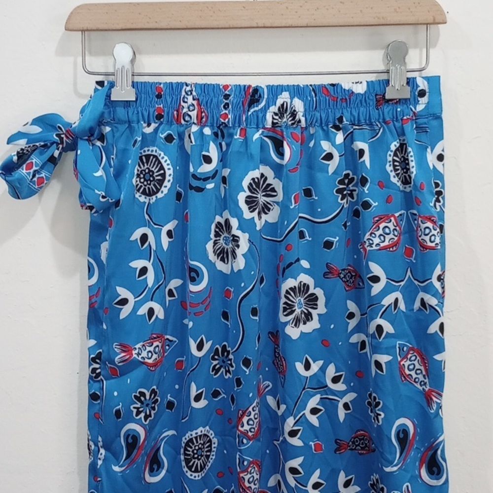 Rachel Zoe Blue Satin Bandana Scarf Print Faux Wrap Skirt, Size XS - Picture 6 of 9